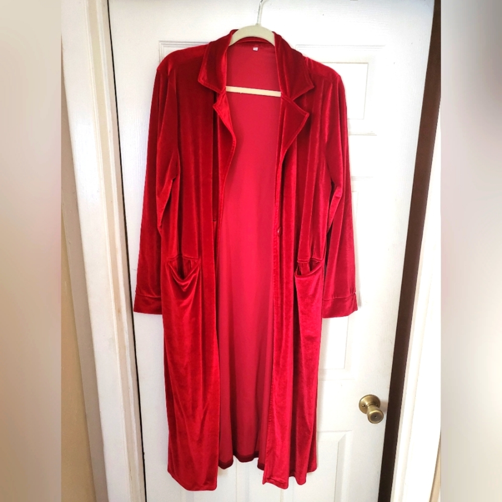 Red velvet long coat